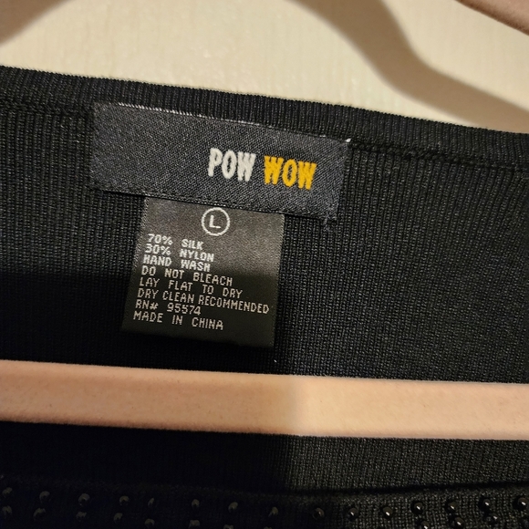 Pow Wow Black Square Neck Top With Bead Out Line Size L - Picture 4 of 5